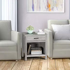 Acekool Farmhouse Grey Square Nightstand, Bedside Table with Drawer, End Table, Accent Table for Bedroom or Living Room