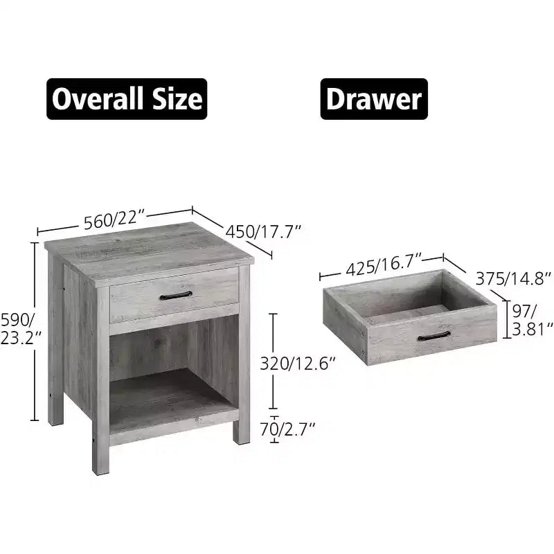 Table de chevet carrée grise Acekool Farmhouse, table de chevet avec tiroir, table d'appoint, table d'appoint pour chambre ou salon
