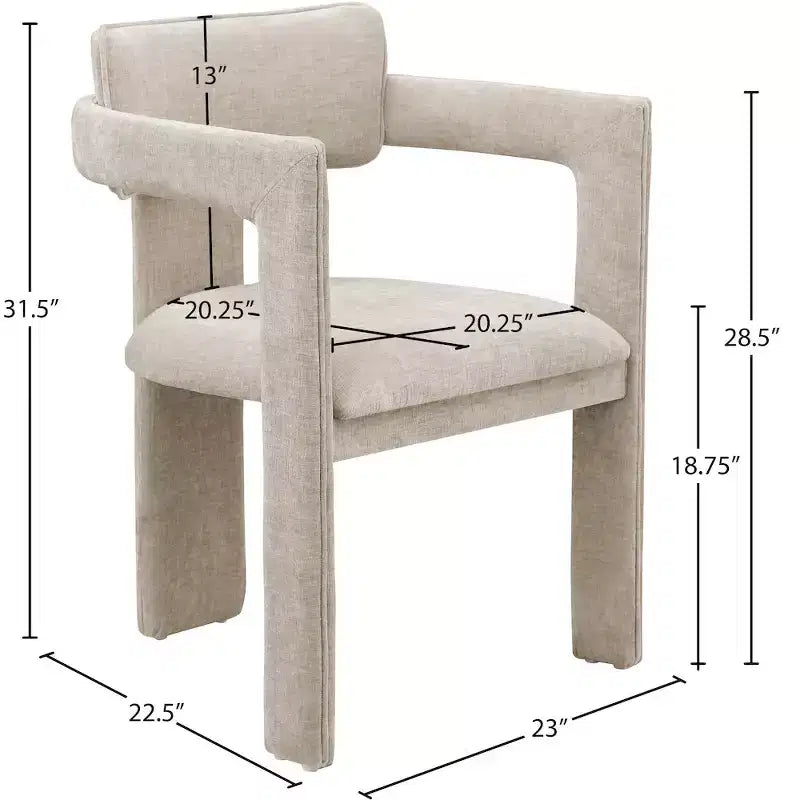 Meridian Furniture, Chaises de salle à manger en tissu chenille beige Brenda, lot de 2