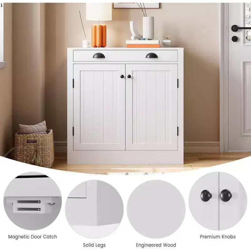 31.5 Buffet de cuisine moderne blanc avec tiroir et étagère réglable, meuble de rangement en bois style ferme pour café/bar, pour cuisine