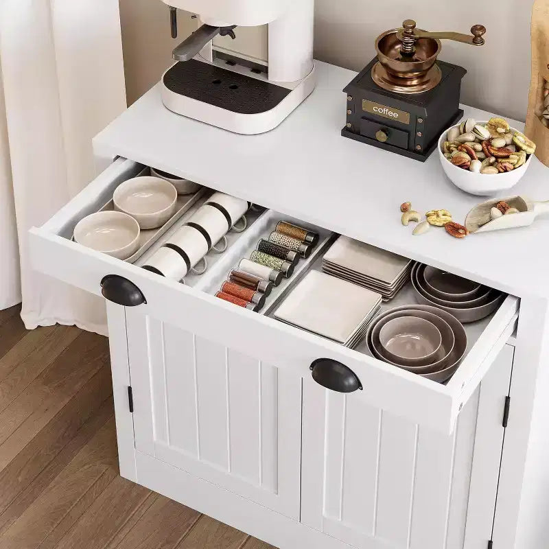 31.5 Buffet de cuisine moderne blanc avec tiroir et étagère réglable, meuble de rangement en bois style ferme pour café/bar, pour cuisine