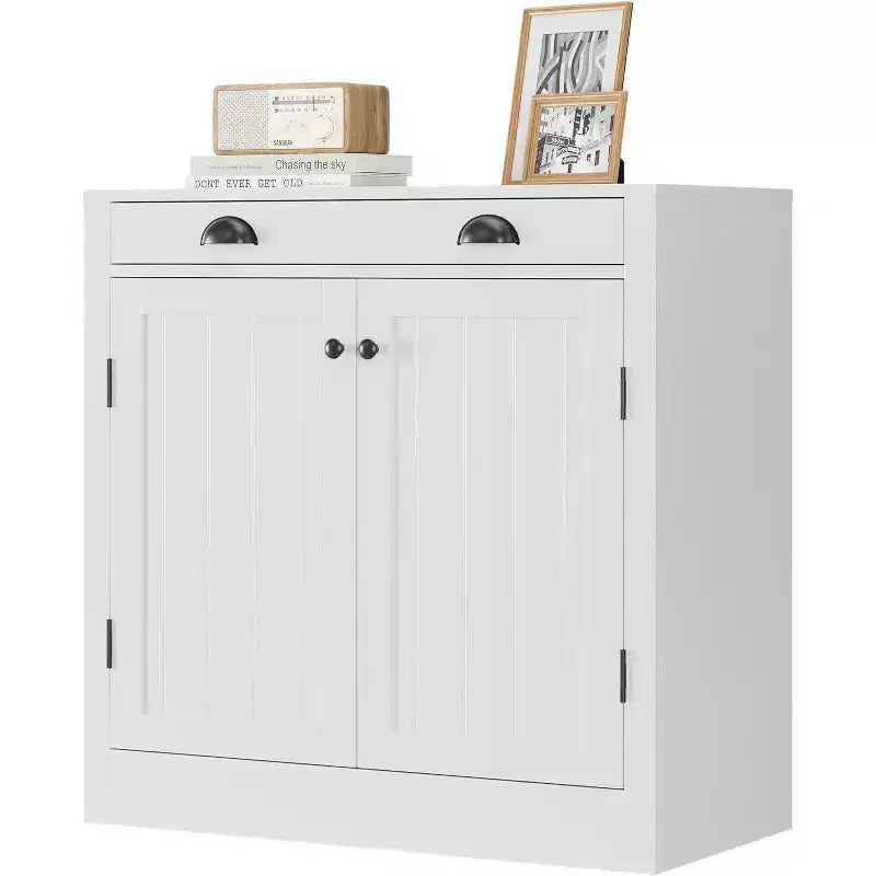 31.5 Buffet de cuisine moderne blanc avec tiroir et étagère réglable, meuble de rangement en bois style ferme pour café/bar, pour cuisine