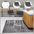 Tabouret de bar en cuir Elland de LeisureMod – Tabouret moderne de hauteur comptoir avec pieds en acier inoxydable blanc pour îlot de cuisine ou bar à domicile, lot de 2