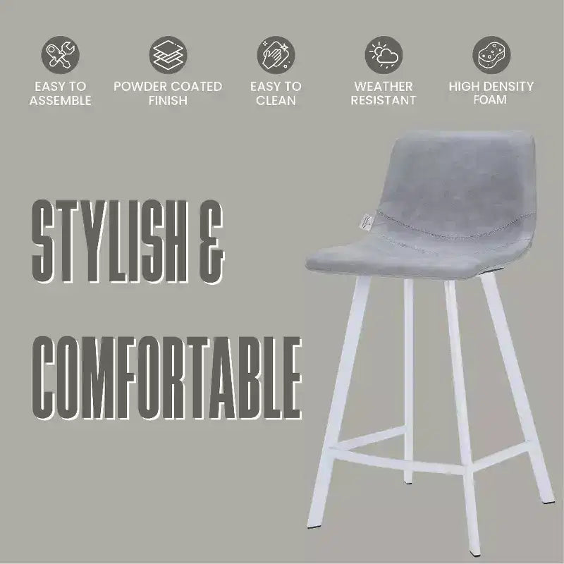 Tabouret de bar en cuir Elland de LeisureMod – Tabouret moderne de hauteur comptoir avec pieds en acier inoxydable blanc pour îlot de cuisine ou bar à domicile, lot de 2