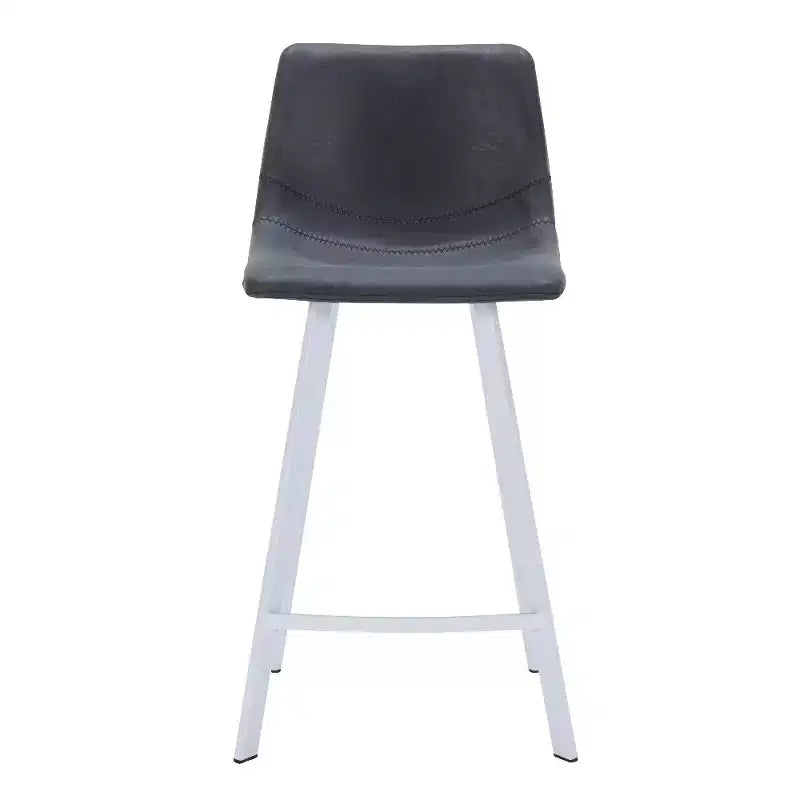 Tabouret de bar en cuir Elland de LeisureMod – Tabouret moderne de hauteur comptoir avec pieds en acier inoxydable blanc pour îlot de cuisine ou bar à domicile, lot de 2