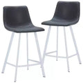 LeisureMod Elland Leather Bar Stool  Modern Counter Height Stool with White Stainless Steel Legs for Kitchen Island or Home Bar Set of 2