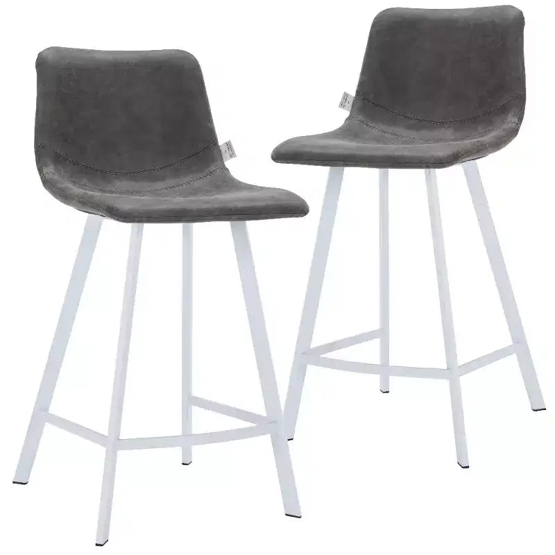 Tabouret de bar en cuir Elland de LeisureMod – Tabouret moderne de hauteur comptoir avec pieds en acier inoxydable blanc pour îlot de cuisine ou bar à domicile, lot de 2