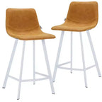 Tabouret de bar en cuir Elland de LeisureMod – Tabouret moderne de hauteur comptoir avec pieds en acier inoxydable blanc pour îlot de cuisine ou bar à domicile, lot de 2