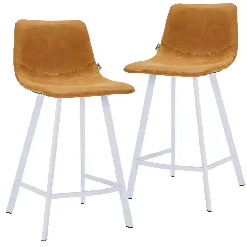 Tabouret de bar en cuir Elland de LeisureMod – Tabouret moderne de hauteur comptoir avec pieds en acier inoxydable blanc pour îlot de cuisine ou bar à domicile, lot de 2