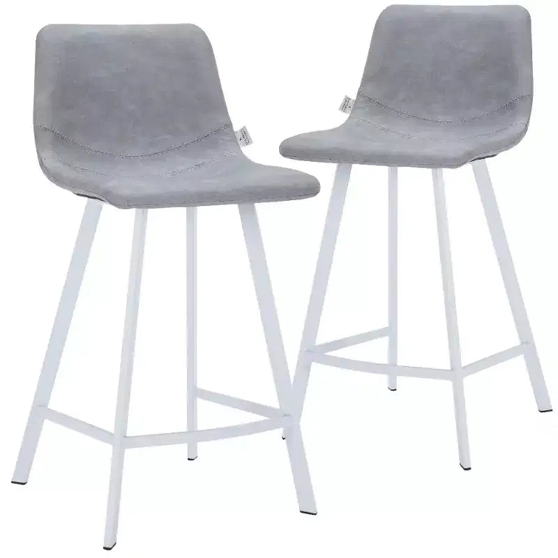Tabouret de bar en cuir Elland de LeisureMod – Tabouret moderne de hauteur comptoir avec pieds en acier inoxydable blanc pour îlot de cuisine ou bar à domicile, lot de 2