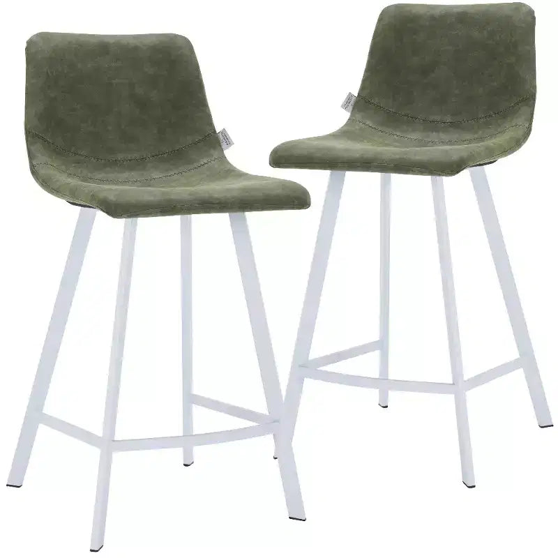 Tabouret de bar en cuir Elland de LeisureMod – Tabouret moderne de hauteur comptoir avec pieds en acier inoxydable blanc pour îlot de cuisine ou bar à domicile, lot de 2