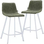 Tabouret de bar en cuir Elland de LeisureMod – Tabouret moderne de hauteur comptoir avec pieds en acier inoxydable blanc pour îlot de cuisine ou bar à domicile, lot de 2