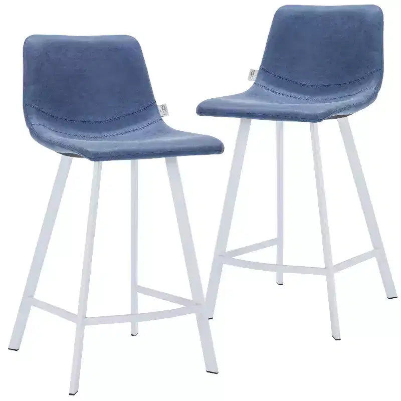 Tabouret de bar en cuir Elland de LeisureMod – Tabouret moderne de hauteur comptoir avec pieds en acier inoxydable blanc pour îlot de cuisine ou bar à domicile, lot de 2