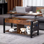 Table basse relevable VEVOR, table basse rectangulaire de 106 cm avec poches de rangement supplémentaires, table basse escamotable pour salon, marron