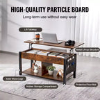 Table basse relevable VEVOR, table basse rectangulaire de 106 cm avec poches de rangement supplémentaires, table basse escamotable pour salon, marron
