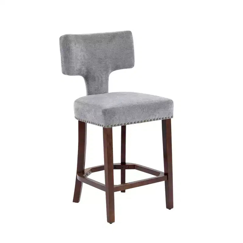 CLIHOME Lot de 2 tabourets de bar mi-siècle hauteur comptoir, chaises d'appoint de cuisine rembourrées en tissu lin de style campagnard avec dossier incurvé