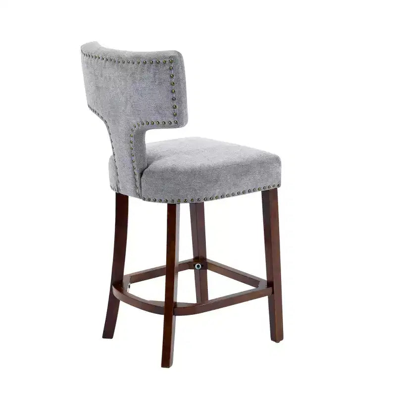 CLIHOME Lot de 2 tabourets de bar mi-siècle hauteur comptoir, chaises d'appoint de cuisine rembourrées en tissu lin de style campagnard avec dossier incurvé