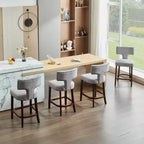 CLIHOME Lot de 2 tabourets de bar mi-siècle hauteur comptoir, chaises d'appoint de cuisine rembourrées en tissu lin de style campagnard avec dossier incurvé