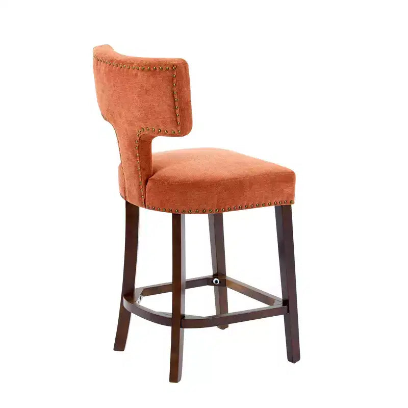 CLIHOME Lot de 2 tabourets de bar mi-siècle hauteur comptoir, chaises d'appoint de cuisine rembourrées en tissu lin de style campagnard avec dossier incurvé
