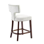 CLIHOME Lot de 2 tabourets de bar mi-siècle hauteur comptoir, chaises d'appoint de cuisine rembourrées en tissu lin de style campagnard avec dossier incurvé