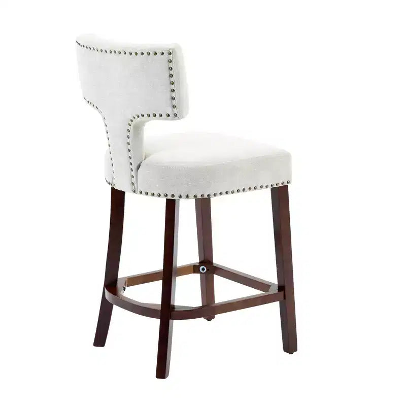 CLIHOME Lot de 2 tabourets de bar mi-siècle hauteur comptoir, chaises d'appoint de cuisine rembourrées en tissu lin de style campagnard avec dossier incurvé