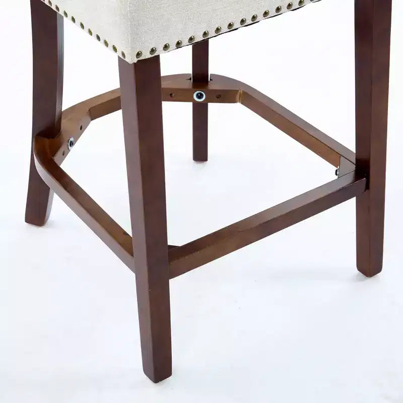 CLIHOME Lot de 2 tabourets de bar mi-siècle hauteur comptoir, chaises d'appoint de cuisine rembourrées en tissu lin de style campagnard avec dossier incurvé