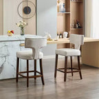 CLIHOME Lot de 2 tabourets de bar mi-siècle hauteur comptoir, chaises d'appoint de cuisine rembourrées en tissu lin de style campagnard avec dossier incurvé