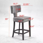 CLIHOME Lot de 2 tabourets de bar mi-siècle hauteur comptoir, chaises d'appoint de cuisine rembourrées en tissu lin de style campagnard avec dossier incurvé