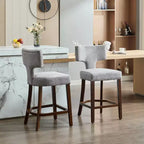 CLIHOME Lot de 2 tabourets de bar mi-siècle hauteur comptoir, chaises d'appoint de cuisine rembourrées en tissu lin de style campagnard avec dossier incurvé
