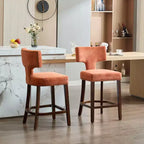 CLIHOME Lot de 2 tabourets de bar mi-siècle hauteur comptoir, chaises d'appoint de cuisine rembourrées en tissu lin de style campagnard avec dossier incurvé