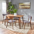 Ensemble de salle à manger 5 pièces GDFStudio Leora, de style moderne du milieu du siècle, en bois et tissu