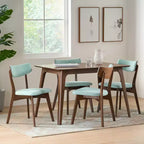 Ensemble de salle à manger 5 pièces GDFStudio Leora, de style moderne du milieu du siècle, en bois et tissu