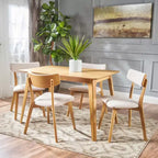Ensemble de salle à manger 5 pièces GDFStudio Leora, de style moderne du milieu du siècle, en bois et tissu
