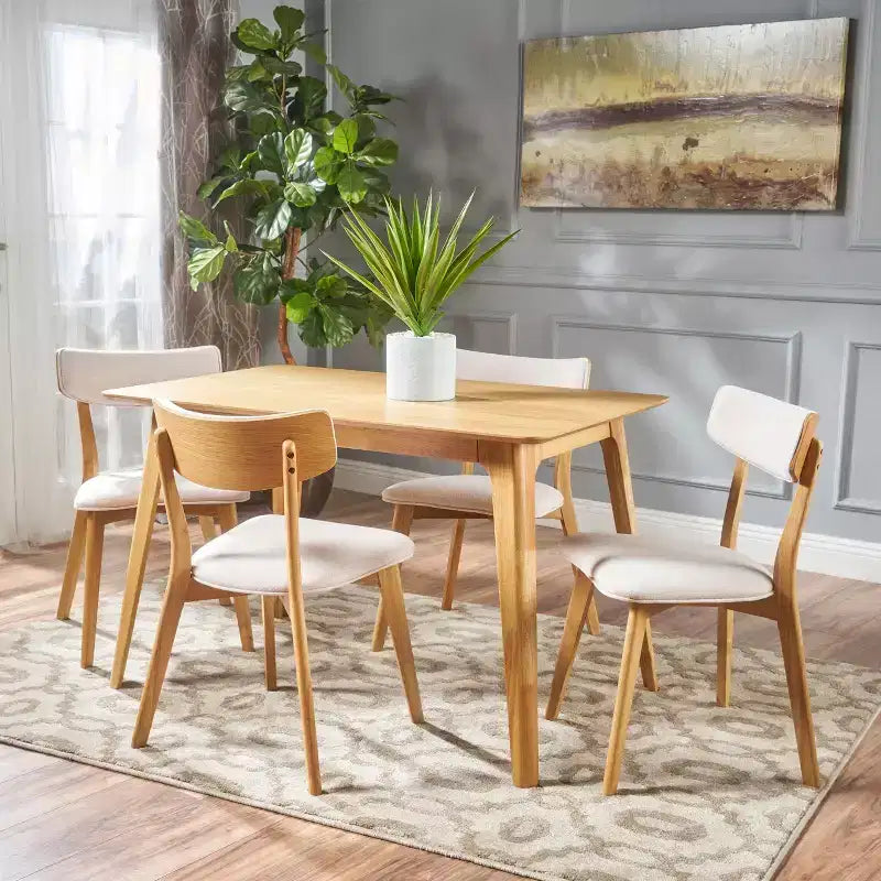 Ensemble de salle à manger 5 pièces GDFStudio Leora, de style moderne du milieu du siècle, en bois et tissu