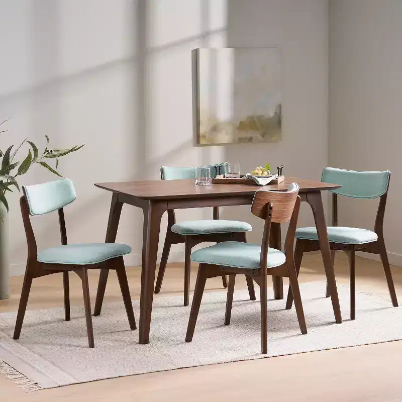 Ensemble de salle à manger 5 pièces GDFStudio Leora, de style moderne du milieu du siècle, en bois et tissu
