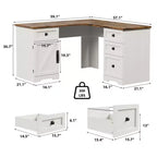 Bureau de direction en L de 60 pouces, bureau à domicile avec tiroirs de classement et armoire de rangement, bureau d'angle pour ordinateur avec armoire de rangement latérale réglable
