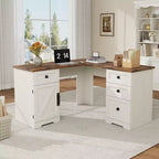 Bureau de direction en L de 60 pouces, bureau à domicile avec tiroirs de classement et armoire de rangement, bureau d'angle pour ordinateur avec armoire de rangement latérale réglable