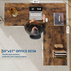 Bureau de direction en L de 60 pouces, bureau à domicile avec tiroirs de classement et armoire de rangement, bureau d'angle pour ordinateur avec armoire de rangement latérale réglable