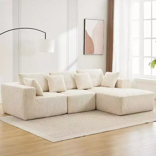 Canapé d'angle Acekool 108 places en velours côtelé sans assemblage avec méridienne et assise profonde pour salons