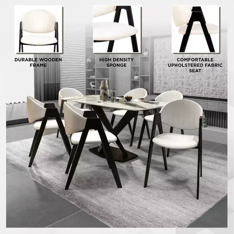 LeisureMod Savor Chaise de salle à manger moderne Chaises d'appoint rembourrées avec dossier incurvé et cadre en fer Chaises de cuisine et de salle à manger du milieu du siècle Lot de 2