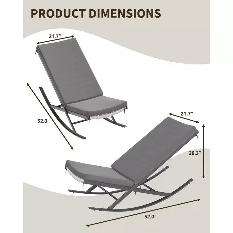 TROPOW Ensemble de 2 fauteuils à bascule de jardin, Chaises longues inclinables en osier d'extérieur, Chaises longues en rotin, Chaises longues en osier pour patio ou bord de piscine avec coussin