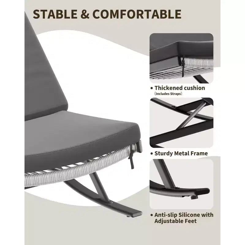 TROPOW Ensemble de 2 fauteuils à bascule de jardin, Chaises longues inclinables en osier d'extérieur, Chaises longues en rotin, Chaises longues en osier pour patio ou bord de piscine avec coussin