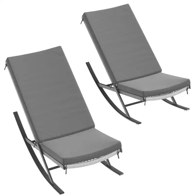 TROPOW Ensemble de 2 fauteuils à bascule de jardin, Chaises longues inclinables en osier d'extérieur, Chaises longues en rotin, Chaises longues en osier pour patio ou bord de piscine avec coussin