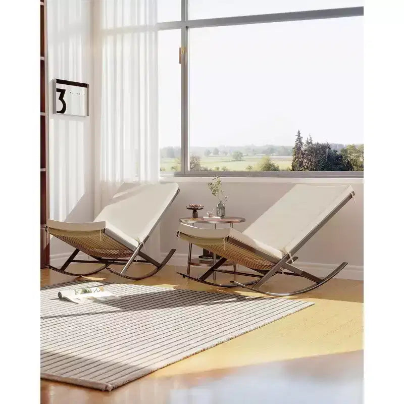 TROPOW Ensemble de 2 fauteuils à bascule de jardin, Chaises longues inclinables en osier d'extérieur, Chaises longues en rotin, Chaises longues en osier pour patio ou bord de piscine avec coussin