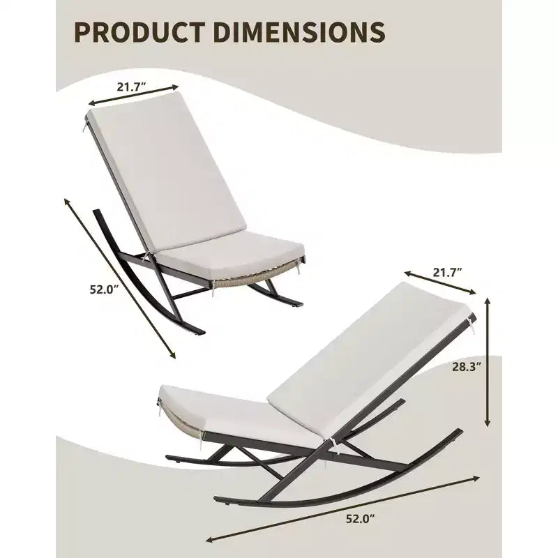 TROPOW Ensemble de 2 fauteuils à bascule de jardin, Chaises longues inclinables en osier d'extérieur, Chaises longues en rotin, Chaises longues en osier pour patio ou bord de piscine avec coussin