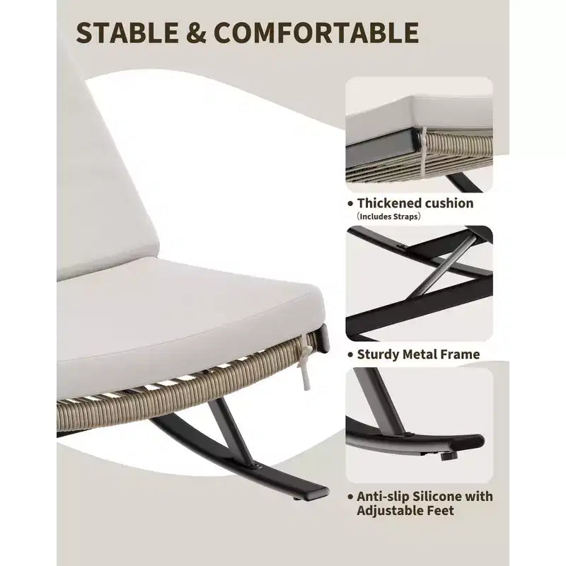 TROPOW Ensemble de 2 fauteuils à bascule de jardin, Chaises longues inclinables en osier d'extérieur, Chaises longues en rotin, Chaises longues en osier pour patio ou bord de piscine avec coussin