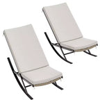 TROPOW Ensemble de 2 fauteuils à bascule de jardin, Chaises longues inclinables en osier d'extérieur, Chaises longues en rotin, Chaises longues en osier pour patio ou bord de piscine avec coussin