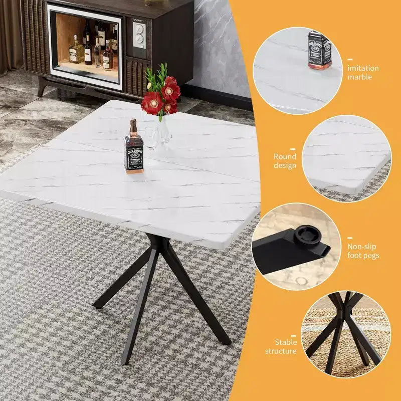 Table à manger carrée Okak, Table à manger moderne pour 4 à 6 personnes, Table basse pour cuisine, salle à manger, bureau