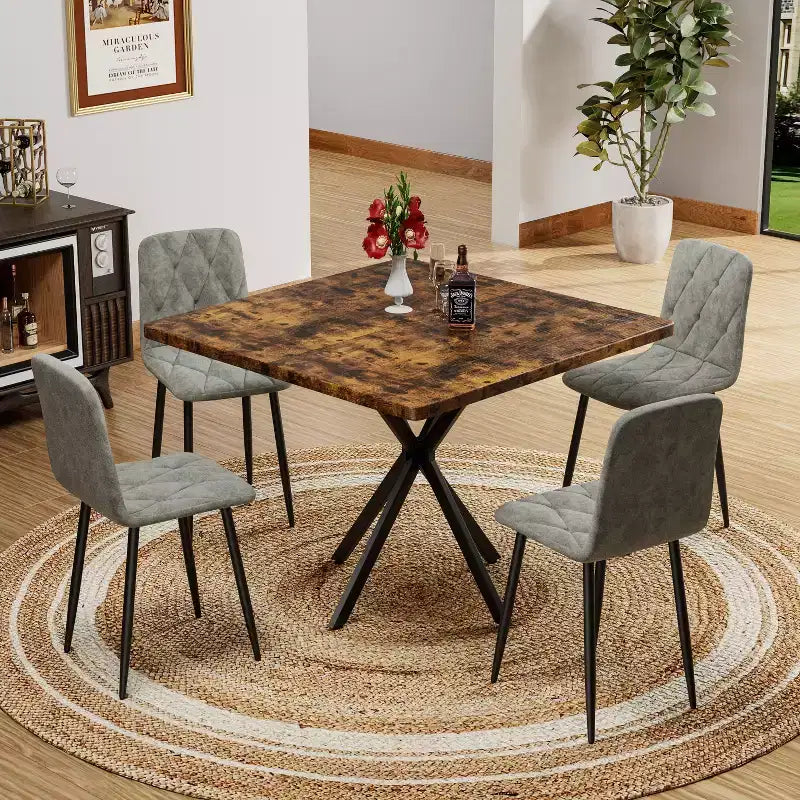Table à manger carrée Okak, Table à manger moderne pour 4 à 6 personnes, Table basse pour cuisine, salle à manger, bureau