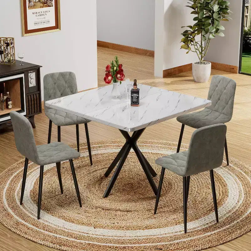 Table à manger carrée Okak, Table à manger moderne pour 4 à 6 personnes, Table basse pour cuisine, salle à manger, bureau